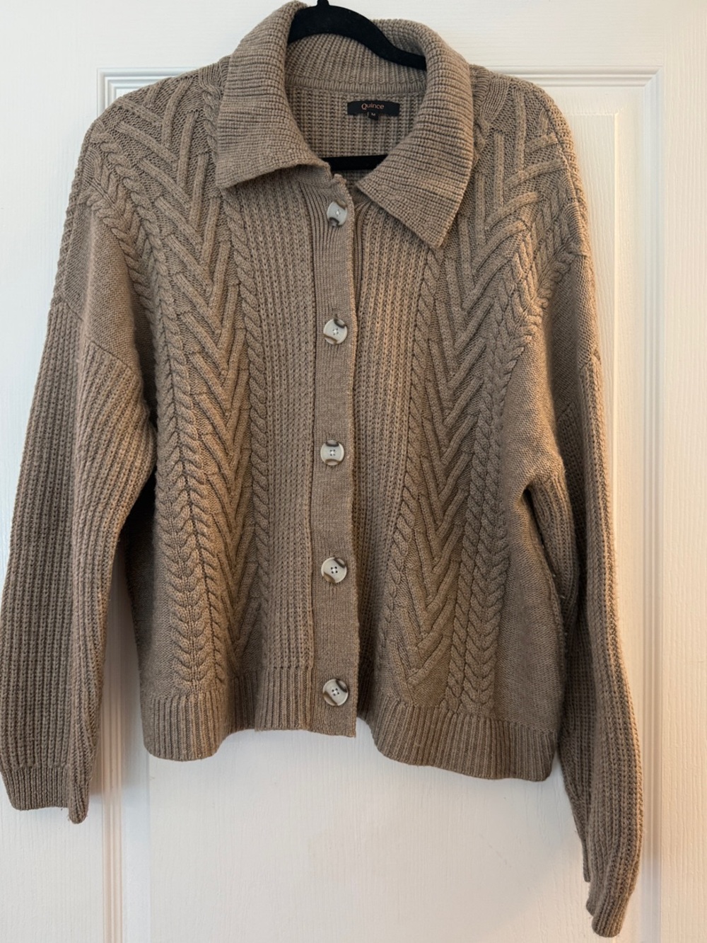 Quince Australian Merino Wool Collared Cable Cardigan, Medium